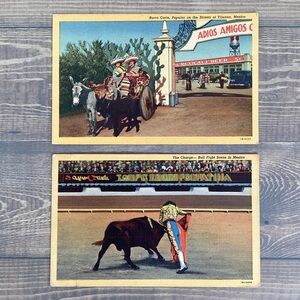 Pair Vintage 1950s Linen Postcard Tijuana, Mexico